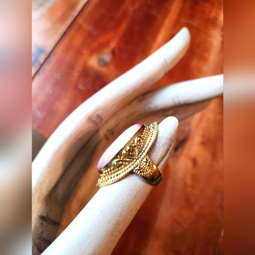 Pink Cat's Eye Statement Ring with Beautiful Filigree Detailing - Picture 8 of 16